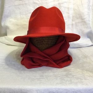 Vintage Red Woman’s  Wool Hat With Tie Scarf